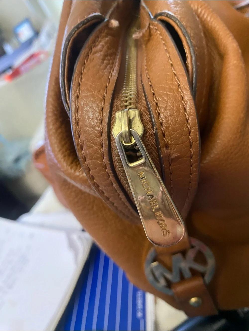 Michael Kors Fulton Large Slouchy Cognac Tan Pebbled Leather Shoulder Bag